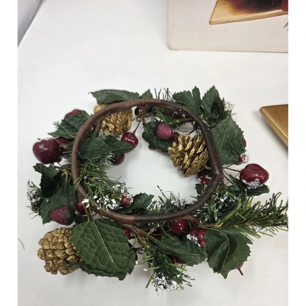Elements Gold Star Tray Berry Pinecone Wreath Candle Ring Centerpiece No Candle